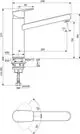 Küchenarmatur von Ideal Standard mit seitlichem Hebel und ausziehbarem Rohrauslauf, abgebildet in technischem Zeichnungsformat mit Maßangaben und Anwendungsdetails.